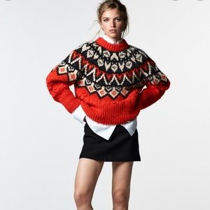 Zara Jacquard Knit Sweater with Pompoms